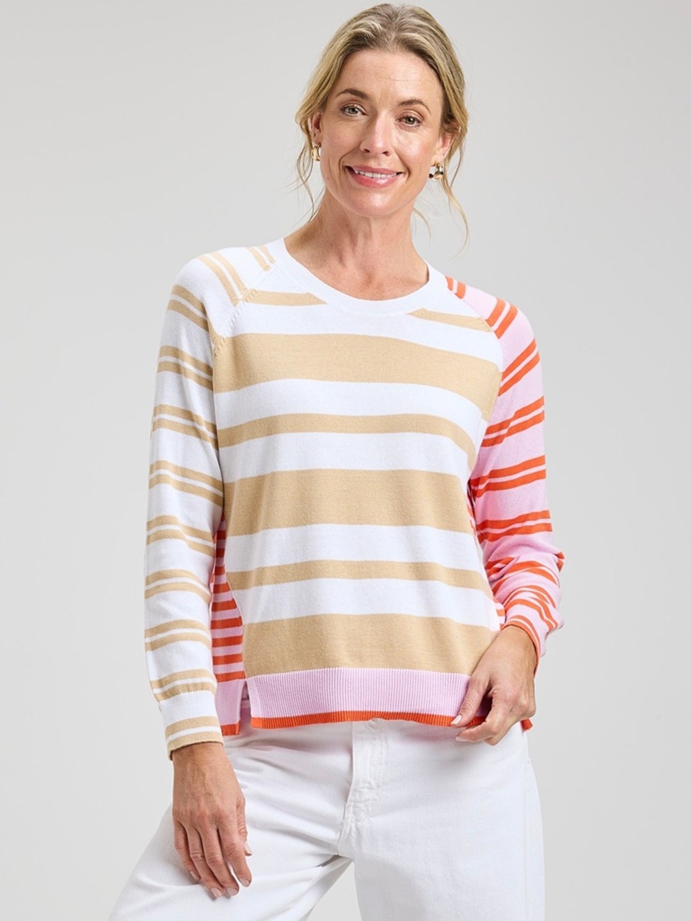 Zaket & Plover Pastels Cotton Crazy Stripe Lightweight Sweater